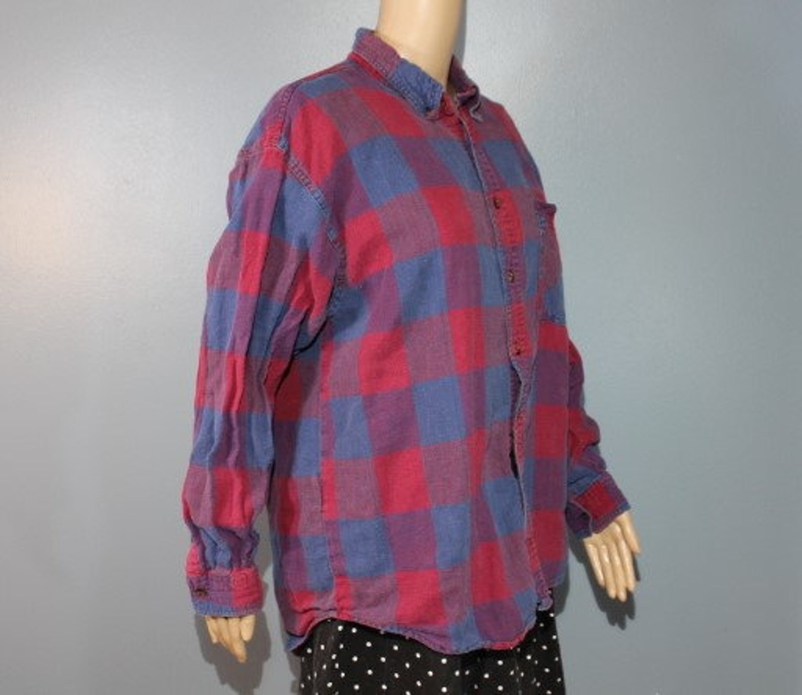 Chemise à Manches Longues Bugle Boy - Taille M - Vichy Bleu/rouge/blanc - Occasion Avec Un Trou Dans La Poche