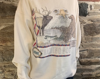 Bluza z kapturem FieldMaster Guardian of the Wild z kolekcji specjalnej z lat 90. XX wieku, Trading Post, duża, z okrągłym dekoltem, wyprodukowana w USA