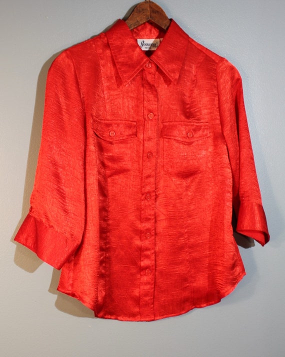 Vintage 1980's Joanna Petite Red Silk Button-Up B… - image 4