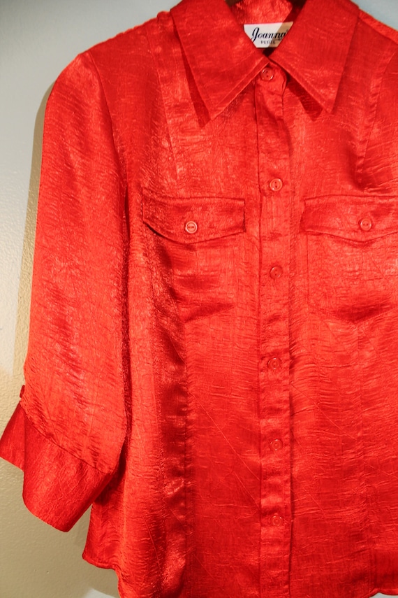 Vintage 1980's Joanna Petite Red Silk Button-Up B… - image 9