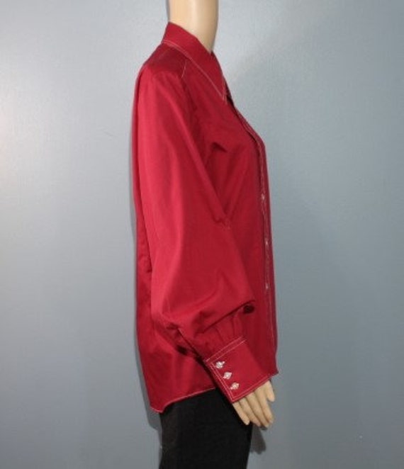 Vintage 1960s-1970s Montgomery Red Long Sleeve Bu… - image 9