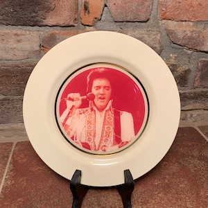 Vintage White, Pink, and Gold Elvis Presley Plastic Collector Plate