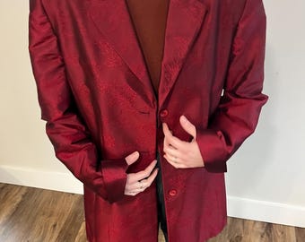 Vintage 1990s Kate Hill Burgundy Red Floral Print Blazer Women’s Size 12