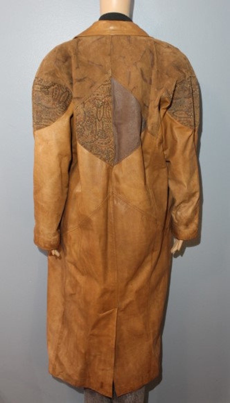Vintage 1970s-1980s Winlit Brown Paisley Genuine Leather Trench Coat Adult Small image 7