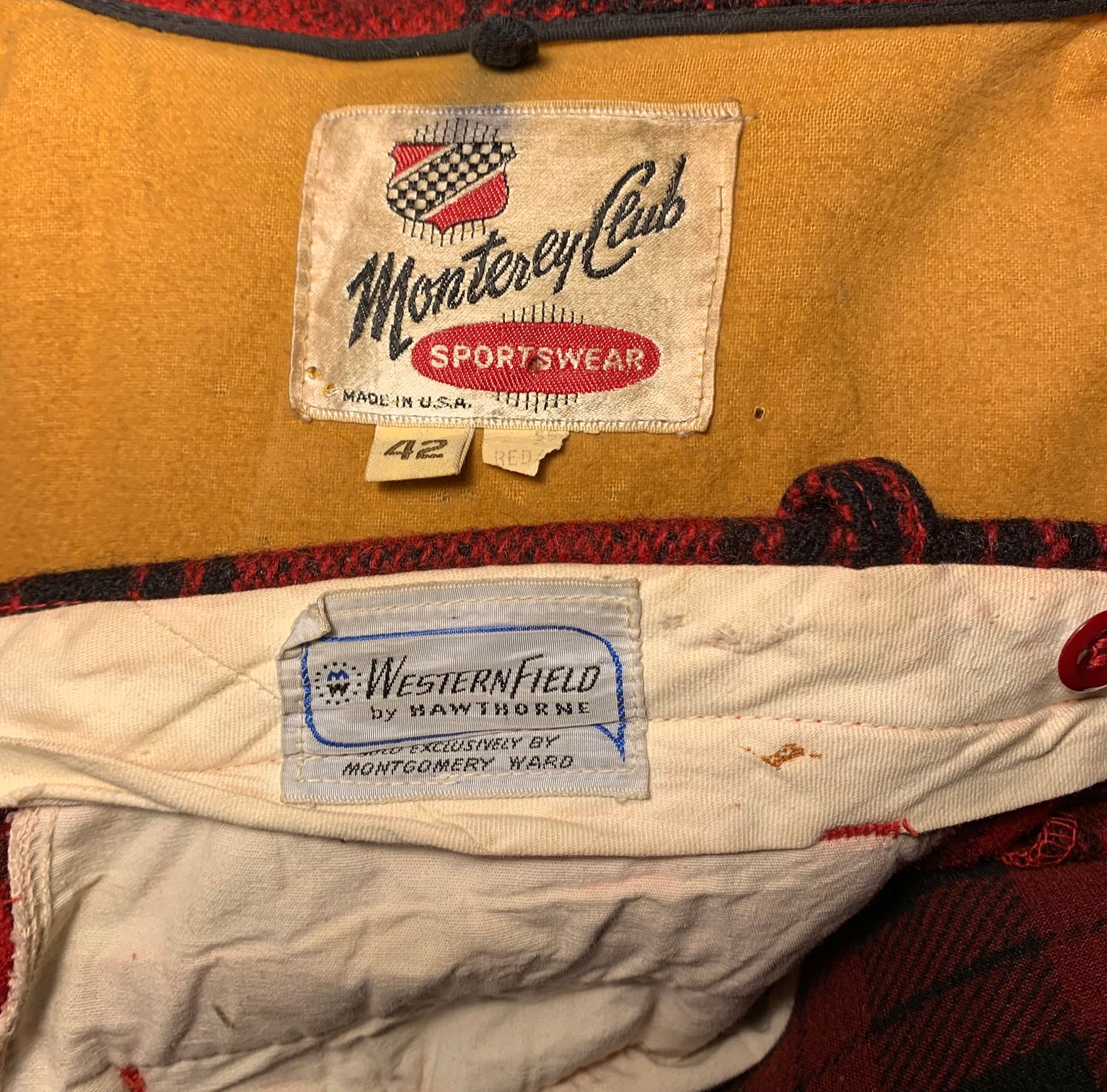 Vintage 1950s-1960s Montgomery Ward Red and Black Wool Two-piece 