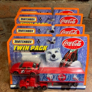 Vintage 1999 Twin Pack Matchbox Coca-Cola Car and Tractor Trailer Set with Polar Bear Decals Mattel Wheels Each Sold Separately