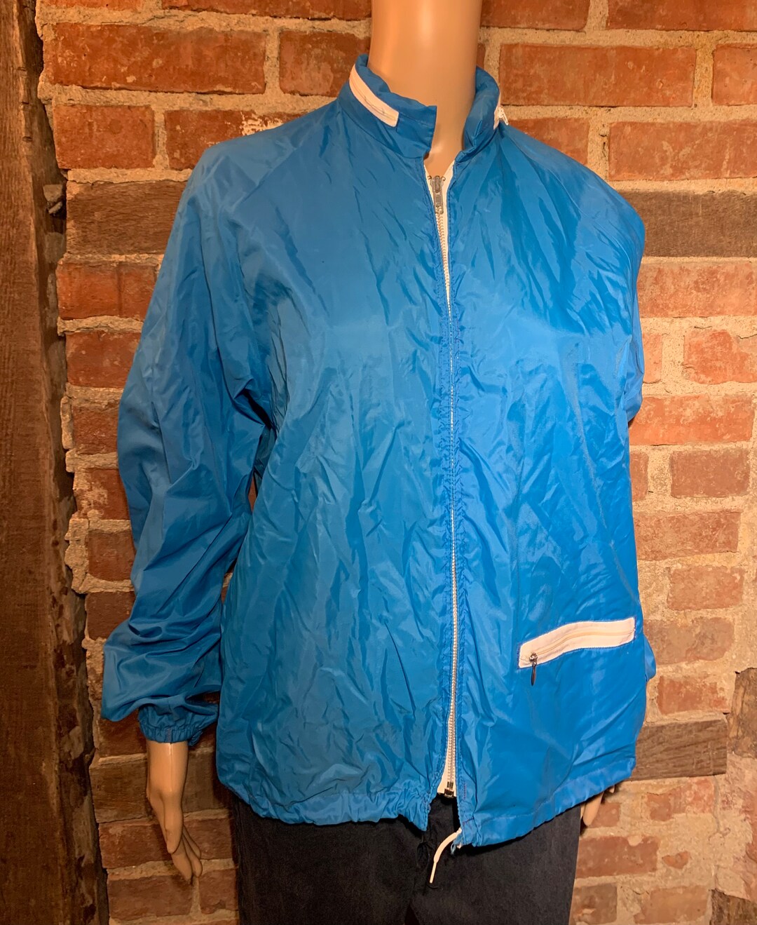 Vintage 1970s Hollywood Design Blue and White Zip up Windbreaker Track ...
