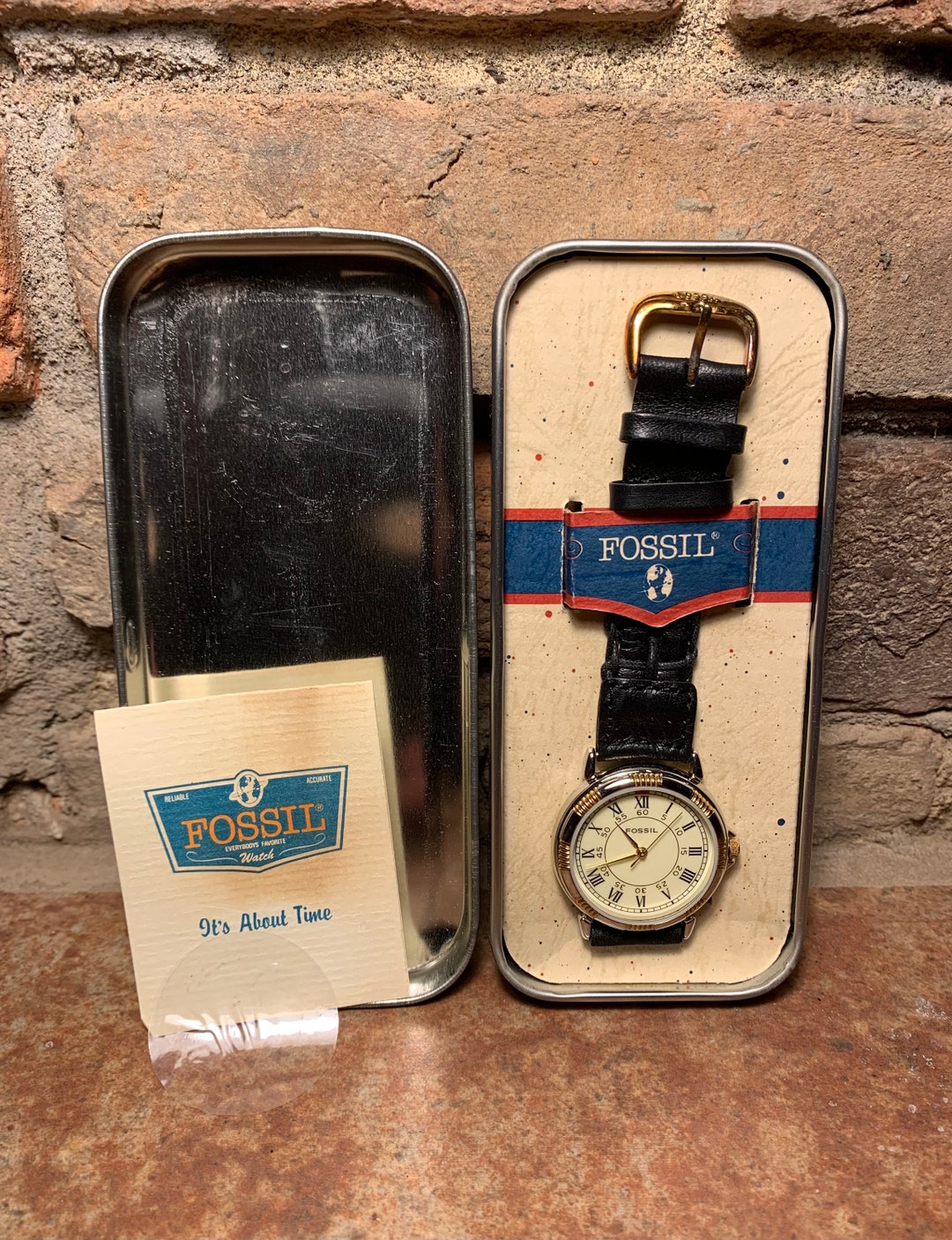 Vintage 1990s Unisex Fossil Watch With Black Leather Band EC-8683 New ...