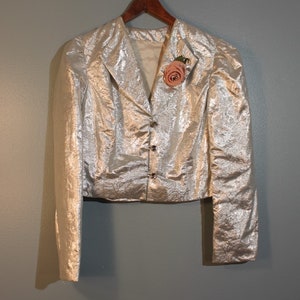 Vintage 1970s Handmade Silver Rose Blazer Women&#39;s XS Petite