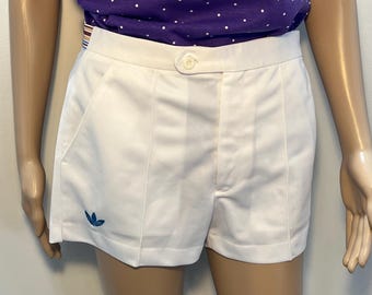 Adidas Ventex tennisshorts med randig midja från 1980-talet, vita, medium, dam