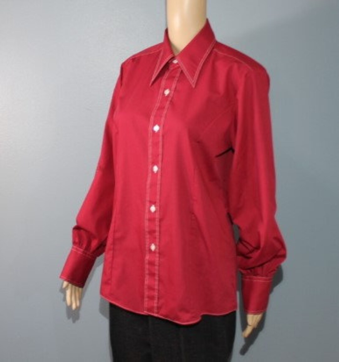 Vintage 1960s-1970s Montgomery Red Long Sleeve Button Down - Etsy