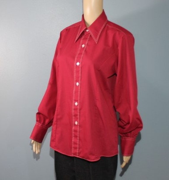 Vintage 1960s-1970s Montgomery Red Long Sleeve Bu… - image 1