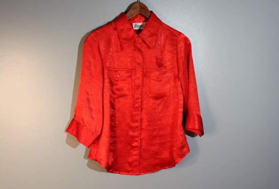 Vintage 1980's Joanna Petite Red Silk Button-Up B… - image 8