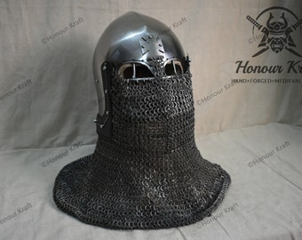 HMB 2.5mm Steel Medieval Rao Bascinet Helmet 18 Gauge Knight Viking Helmet 