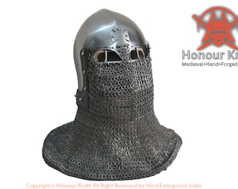 Steel Bascinet Helmet with Cross - Medieval Combat Armor