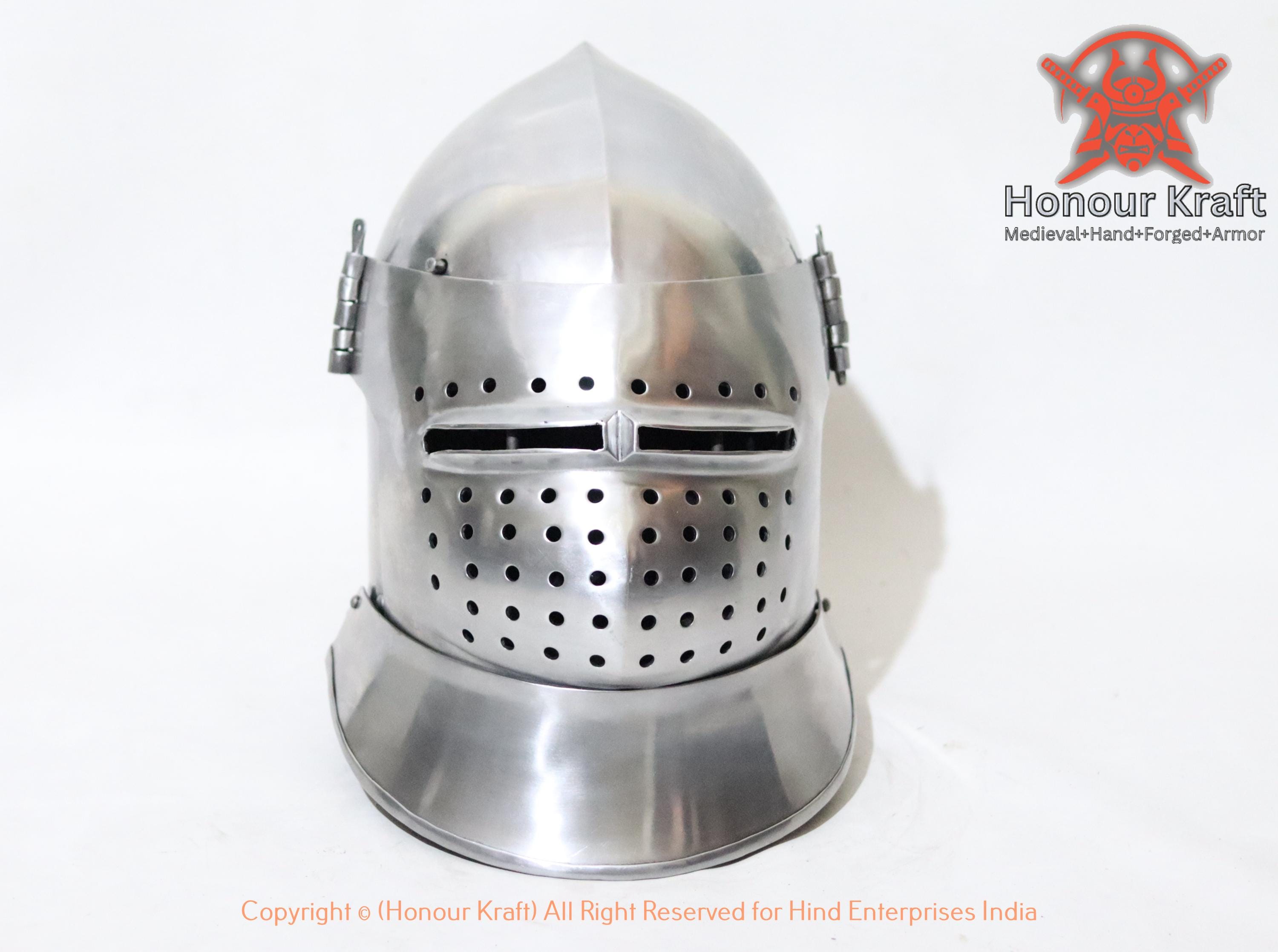 Dark Victory Armory Superior Bar Grill Bascinet Helm | SCA Heavy Combat Knight Helmet W/ Chinstrap 4 thumbnail image