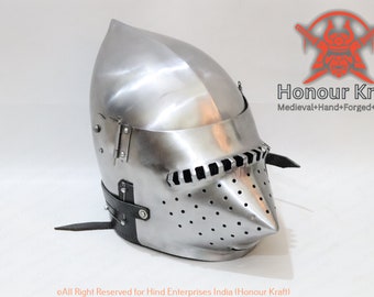 Steel Houndskull Bascinet Helmet: Medieval SCA Buhurt Armor