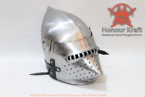 Steel Houndskull Bascinet Helmet: Medieval SCA Buhurt Armor
