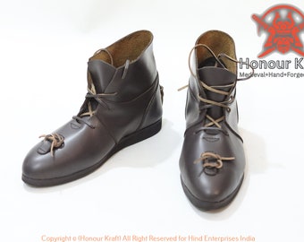 Leather Boots brown Shoes for Buhurt combat foot Armor black boots, buhurt armor shoes