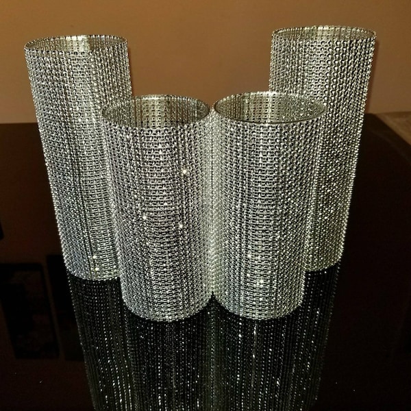 7.5", 9", 11", 12", 12×5, 14", 18", & 20" Rhinestone Cylinder Vase, Hurricane Candle Holder, Wedding Centerpiece, Centerpiece Vase, Wedding