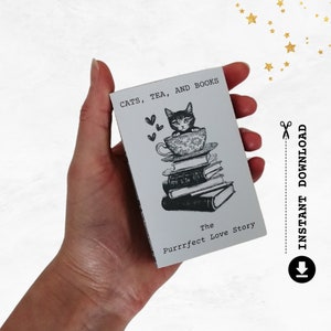 Porte-cartes cadeau livre imprimable | En forme de livre pour amoureux des chats | Artisanat DIY Boîte d'allumettes | Portefeuille d'argent | Livres de thé pour chats | Téléchargement numérique PDF