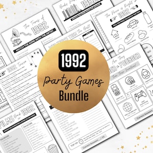 1992 Anniversaire JEUX DE FÊTE | Né en 1992 33e anniversaire de jeu | Téléchargement instantané | Trivia imprimable | Livre d&#39;or et capsule temporelle en prime