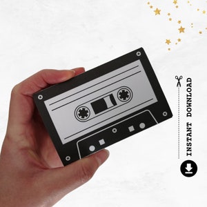 カセットテープギフトカードホルダー、レトロな印刷可能なテンプレート、DIYペーパークラフトキット、1980年代のパーティーの記念品、誕生日プレゼントのアイデア、デジタルダウンロード