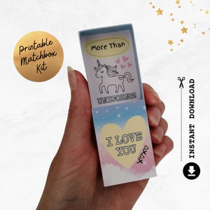 Ich liebe dich mehr als Einhörner druckbare Karte, 3D DIY Streichholzschachtel Handwerk, lustige Karte für ihn sie, Geburtstag Valentinstag Jahrestag, sofortiger Download