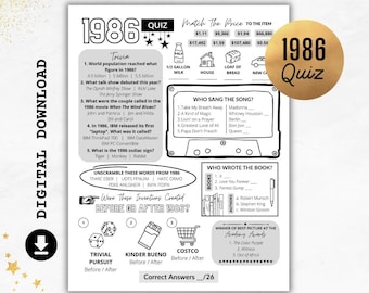 1986 Quiz | Born in 1986 Print | Trivia Printable Game | 40th Birthday Party Games | Anniversary Quiz | 1986 Party UK & US Instant Download