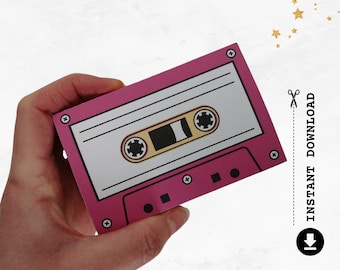 Cassette Tape Gift Card Holder, Retro Printable Template, DIY Paper Craft Kit, 1980's Party Favor, Birthday Present Idea, DIGITAL DOWNLOAD