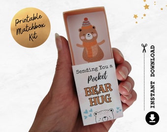 Bear Hug Matchbox | Digital Printable Matchbox Kit | Printable Boxes | Pocket Hug | Craft Kit | Tiny Gift | Card | Instant Download