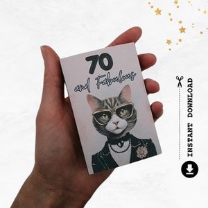 Porte-cartes cadeau 70e anniversaire, fabuleux et 70 ans, amoureux des chats, modèle imprimable DIY, kit de créations manuelles mignon, idée cadeau mode pour elle, TÉLÉCHARGEMENT NUMÉRIQUE
