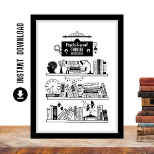 PSYCHOLOGICAL THRILLER Book Lover, Thriller Reader Gift, Thriller Gift, Book Spine Art Print, Library Decor, Bookworm Gift, Instant Download