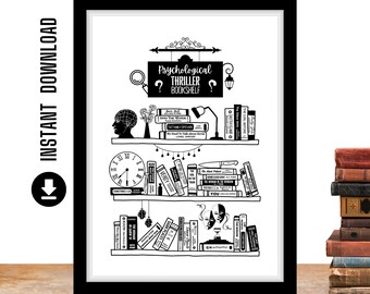 PSYCHOLOGICAL THRILLER Book Lover, Thriller Reader Gift, Thriller Gift, Book Spine Art Print, Library Decor, Bookworm Gift, Instant Download