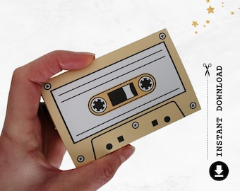 Cassette Tape Gift Card Holder, Retro Printable Template, DIY Paper Craft Kit, 1980's Party Favor, Birthday Present Idea, DIGITAL DOWNLOAD