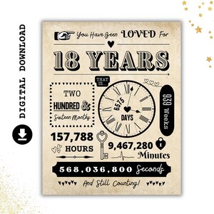 Poster Geschenk zum 18 Jahrestag | 18 Jahre Countdown Print | 18. Geburtstag | Party Schild Dekor | PDF SOFORT DOWNLOAD