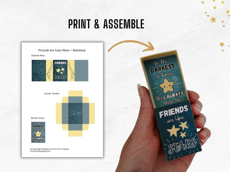 Les amis sont comme des étoiles Kit de boîte d'allumettes imprimable numérique Boîtes imprimables Carte alternative cadeau meilleur ami Kit d'artisanat Téléchargement instantané image 2