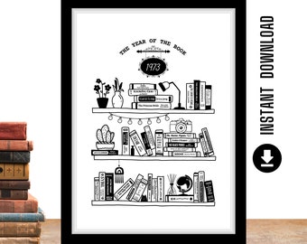Born in 1973 Poster | Book Lovers Gift | INSTANT DOWNLOAD | Book Spine Art Printable | Library Decor | Book Shelf Print | Bookworm Gift