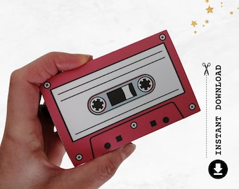 Cassette Tape Gift Card Holder, Retro Printable Template, DIY Paper Craft Kit, 1980's Party Favor, Birthday Present Idea, DIGITAL DOWNLOAD