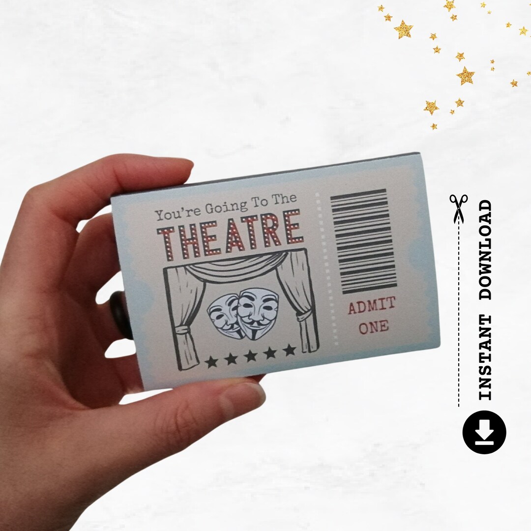 Theatre Ticket Gift Card Holder Diy Printable Matchbox Show Voucher Musical Ticket Last Minute ...