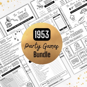 1953 Birthday PARTY GAMES | Born in 1953 72nd Birthday Game Bundle | Instant Download | Trivia Printable | BONUS Guest Book & Time Capsule