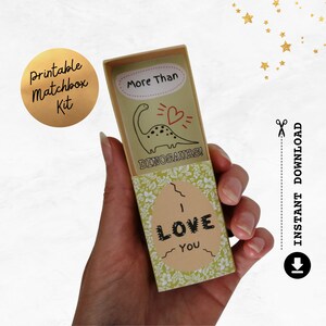 Tarjeta imprimible "Te amo más que a los dinosaurios", manualidad 3D con caja de cerillas, tarjeta divertida para él y ella, cumpleaños, San Valentín, aniversario, descarga instantánea