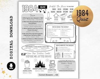 1984 Quiz | Born in 1984 Print | Trivia Printable | 41st Birthday Party Games | Anniversary Quiz | 1984 Party Quiz | Instant Download US UK