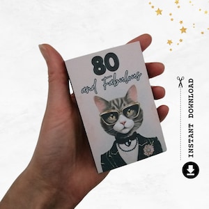 Porte-cartes cadeau 80e anniversaire, fabuleux, modèle imprimable pour amoureux des chats, kit créatif mignon, idée cadeau mode pour elle, TÉLÉCHARGEMENT NUMÉRIQUE