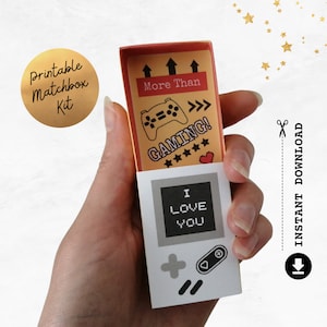 Tarjeta imprimible "Te amo más que a los videojuegos" / Manualidad 3D con caja de cerillas / Tarjeta divertida para él y para ella / Cumpleaños, San Valentín y aniversario / Descarga instantánea