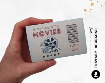 Movie Gift Card Holder | Fun Film Lover Present | Cinema Ticket Printable Box | Cute Movie Night DIY Surprise Template | INSTANT DOWNLOAD