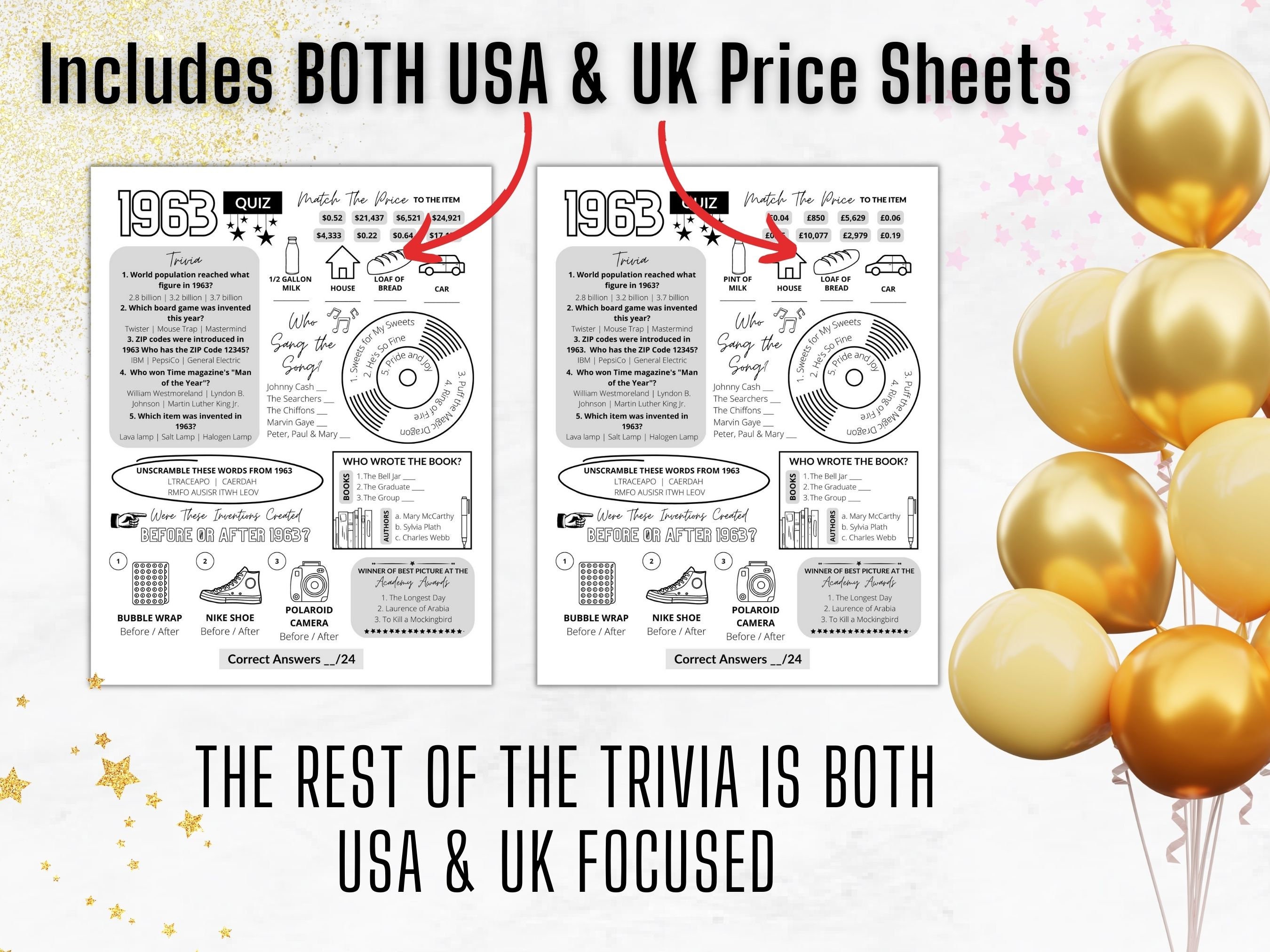 1963 Quiz Born in 1963 Print Trivia Printable Birthday Etsy UK