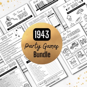 1943 Birthday PARTY GAMES | Born in 1943 82nd Birthday Game Bundle | Instant Download | Trivia Printable | BONUS Guest Book & Time Capsule
