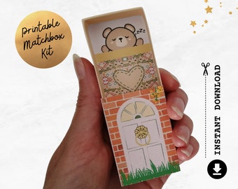 Printable Bear in Box | Paper Dollhouse Matchbox | DIY Craft Project | Miniature Papercrafting Kit | Cute Matchbox Crafts | Instant Download