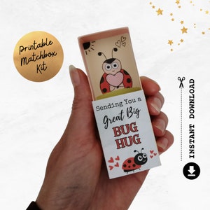 Câlin de poche imprimable | mignonne d'étreinte d'insecte | Cadeau DIY | Je pense à vous | Artisanat de boîte d'allumettes | Modèle PDF Pocket Hug à téléchargement immédiat